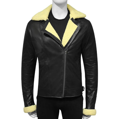 Mens Stylish Shearling Black Leather Jacket