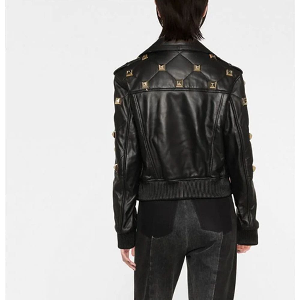 studded leather bomber jacket