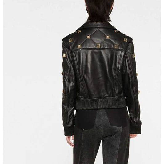 studded leather bomber jacket