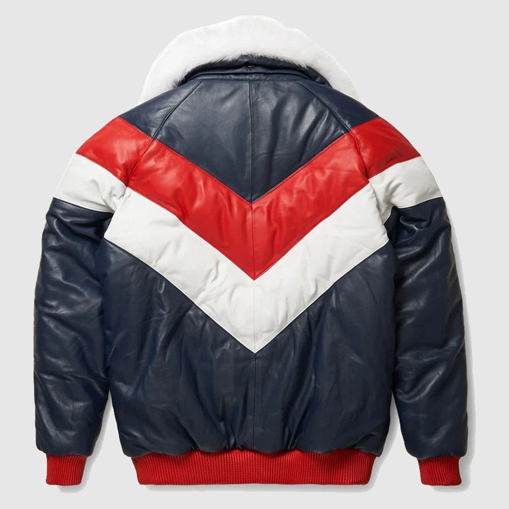 Red and White V-Bomber Leather Jacket