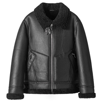 Mens Black Sheepskin B-3 Bomber Jacket