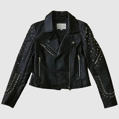 Women Studded Punk Leather Jacket