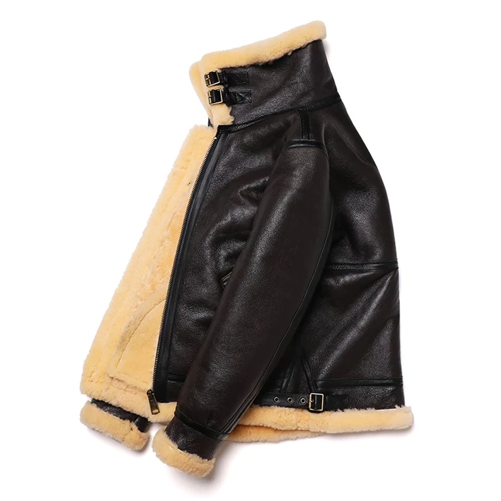 New Brown Shearling Wool Original Ecological Fur Leather Jacket