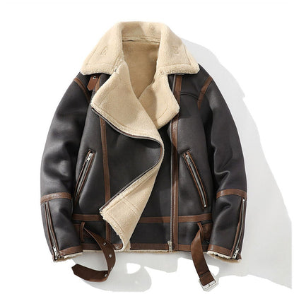 Men Aviator Leather Jacket Coat Pilot Fleece Lined Biker Jacket