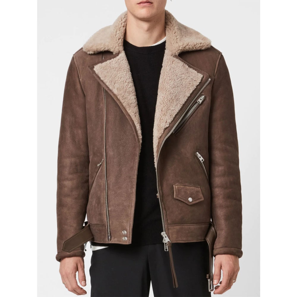 Shearling Brown Biker Leather Jacket