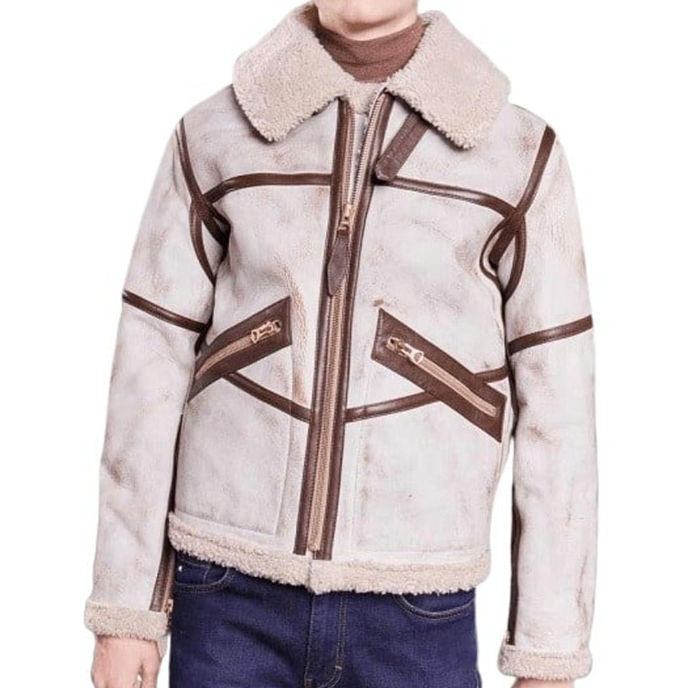 Mens Aviator Waxed White Leather Jacket