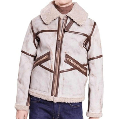 Mens Aviator Waxed White Leather Jacket