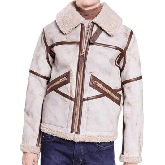 Mens Aviator Waxed White Leather Jacket