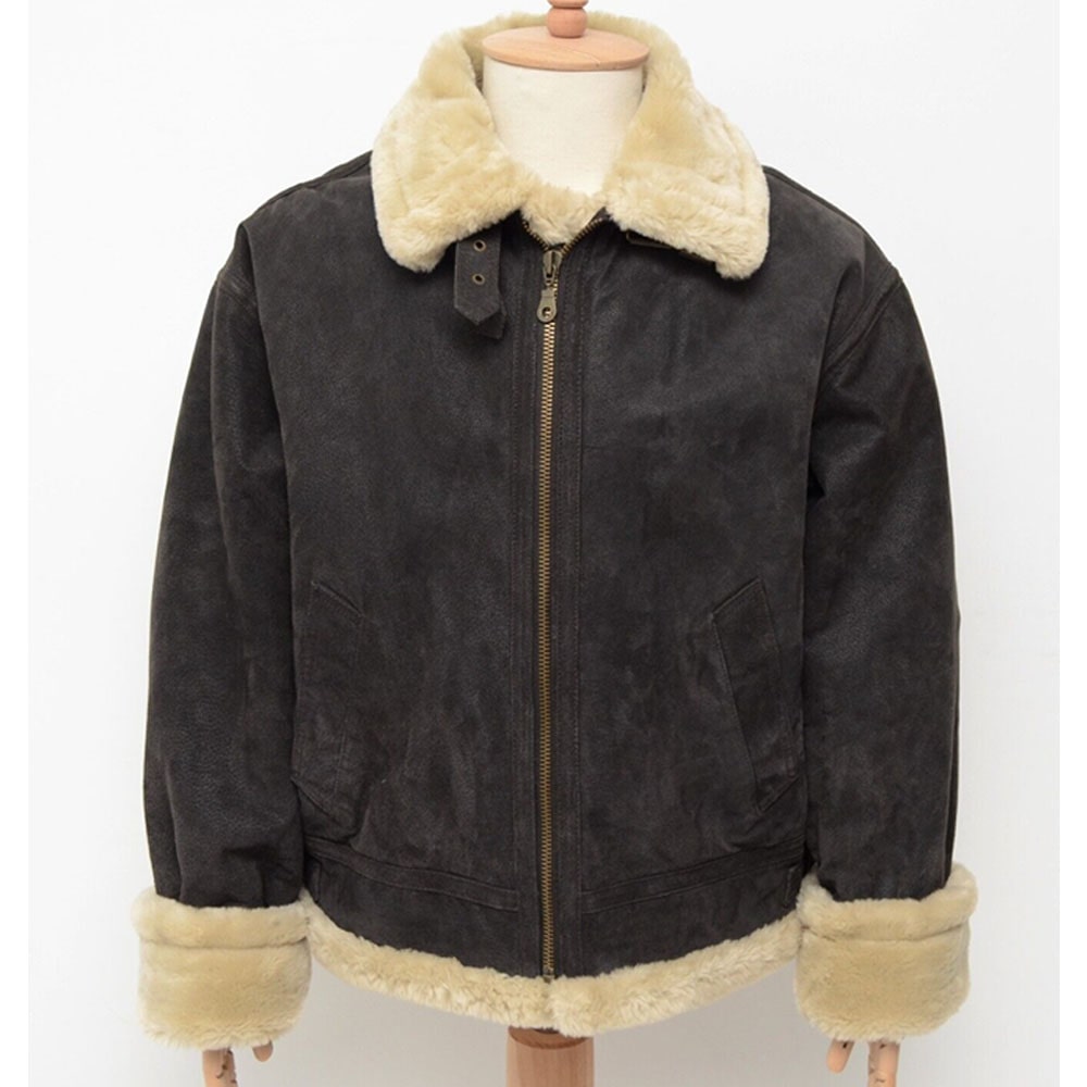 Men's Leather Shearling B-3 Aviator Brown Flight Bomber Jacket