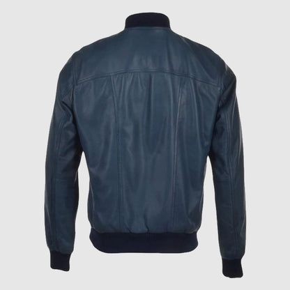 Navy Waxed Bomber Leather Jacket