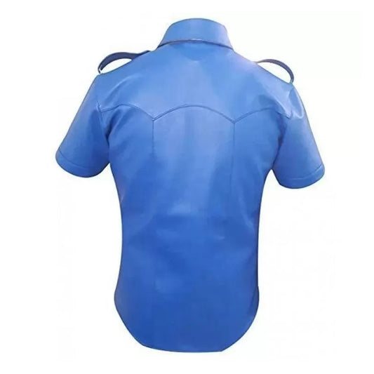 Mens Very Hot Genuine Electric Blue Leather Shirt