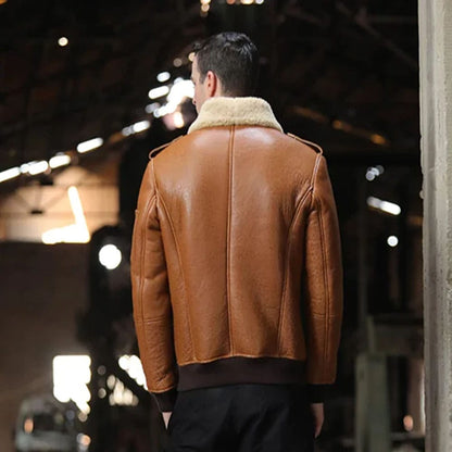 Mens Brown B3 Flight Airforce Sheepskin Bomber Jacket