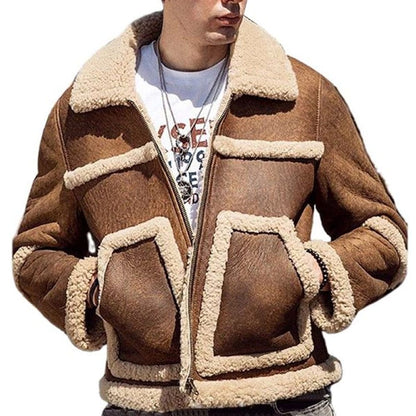 Mens Vintage Sheepskin Leather Bomber Aviator Jacket