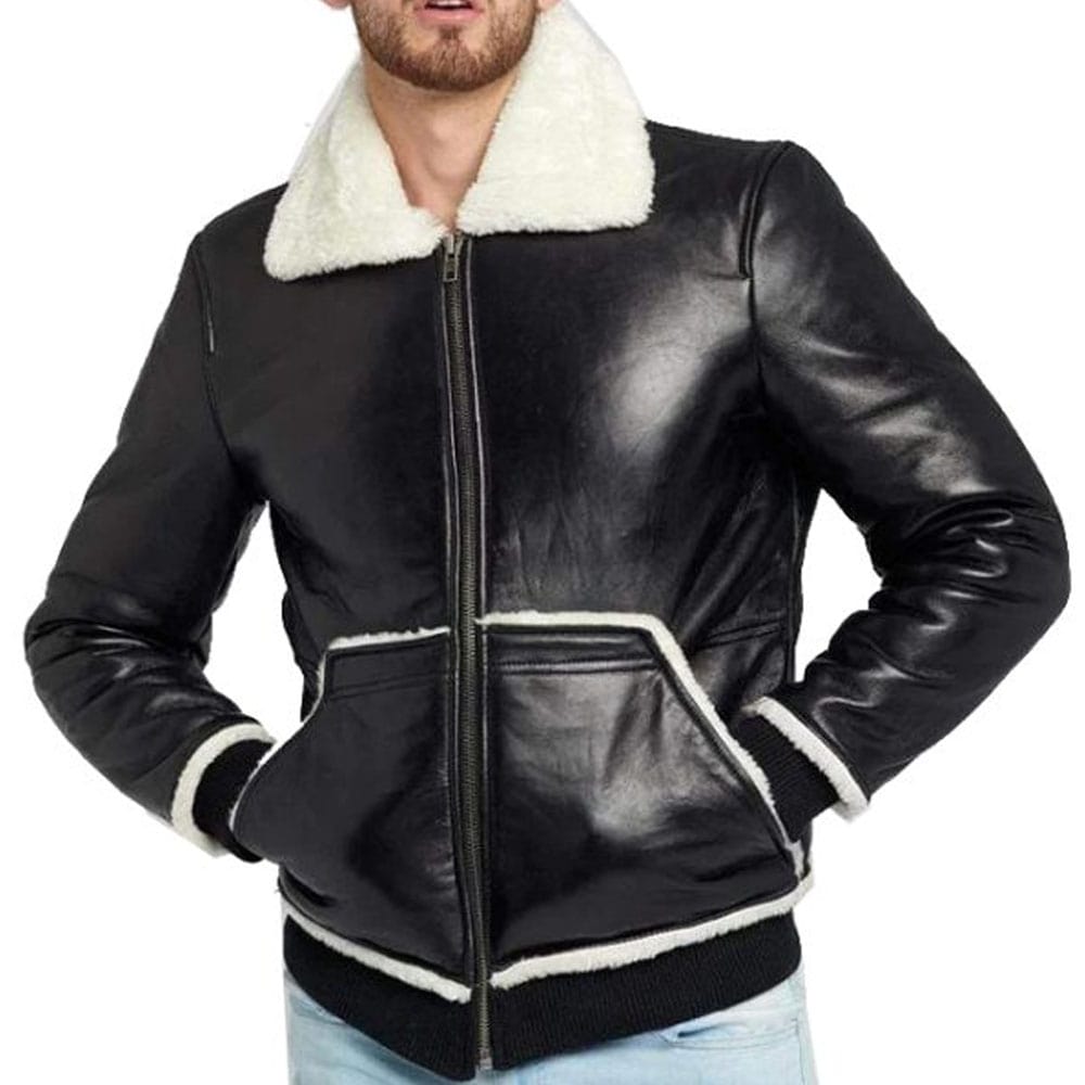 Rib Cuff Shearling Leather Jacket