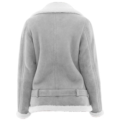 Womens Grey Suede Shearling Jacket