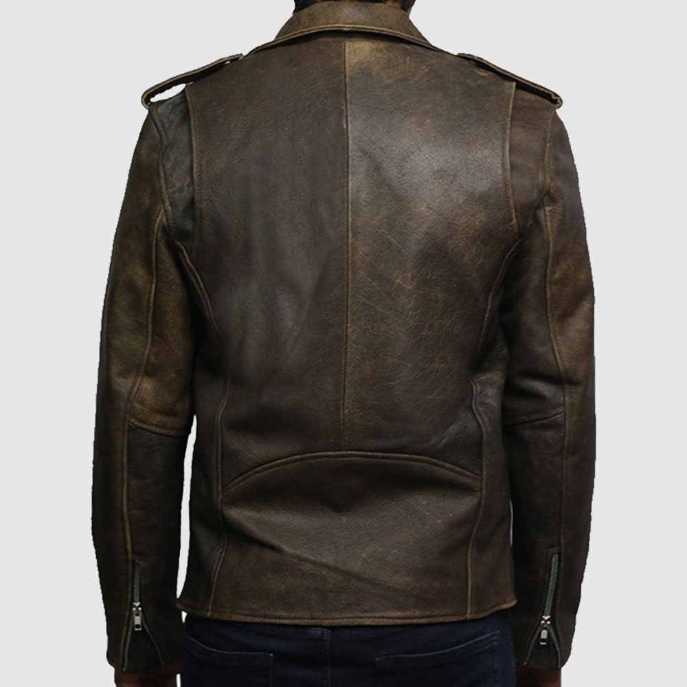 Mens Genuine Leather Biker Jacket Cowhide Brando Rustic