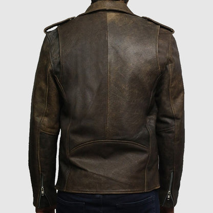 Mens Genuine Leather Biker Jacket Cowhide Brando Rustic