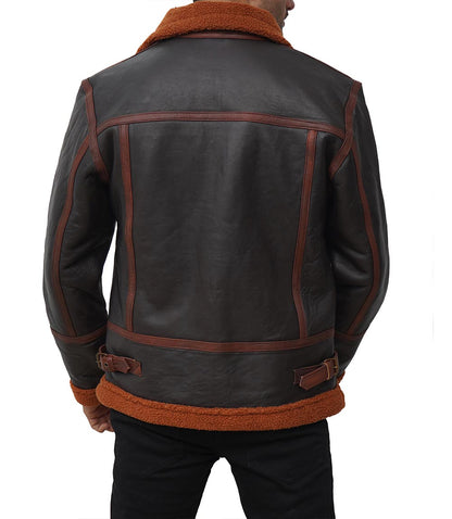 Mitchel Dark Brown Sherpa Bomber Leather Jacket