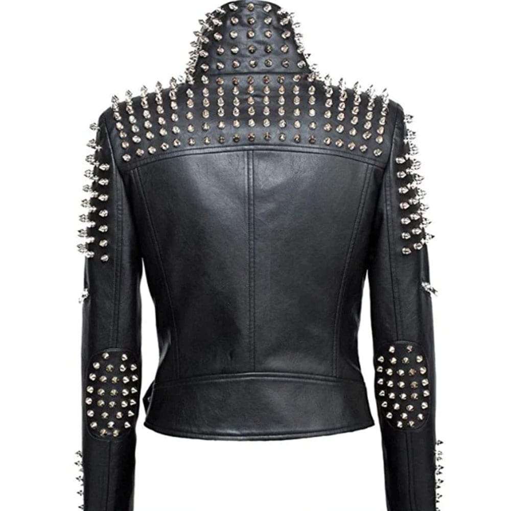 Women Slim Fit Studded Brando Leather Jacket