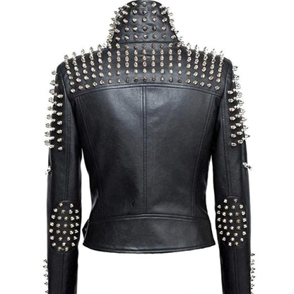 Women Slim Fit Studded Brando Leather Jacket
