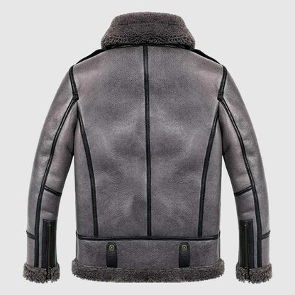 Mens B3 Bomber Aviator WWII Pilot Real Sheepskin Shearling Silver Leather Jacket