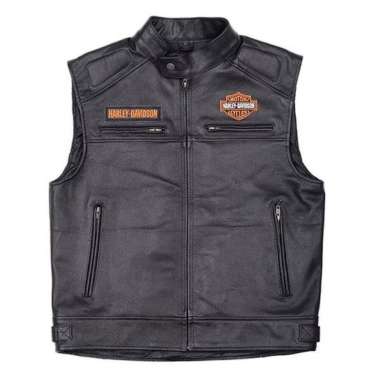 Harley Davidson Men's Genuine Motorcycle Black Leather Vest