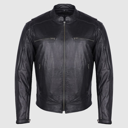 Mens Black Leather Biker Scooter Jacket