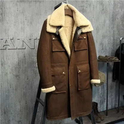 Men’s Shearling Coat Men’s Fur Parka Sheepskin Jacket Black And Light