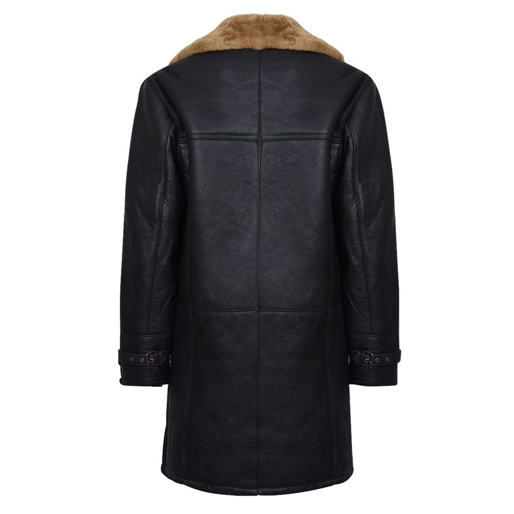 Mens Brown Ginger Warm Shearling Sheepskin Leather Long Coat