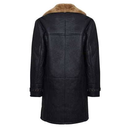 Mens Brown Ginger Warm Shearling Sheepskin Leather Long Coat