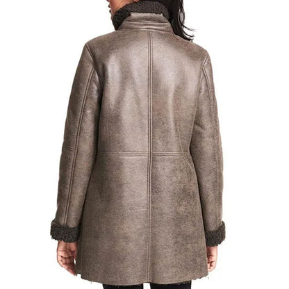 Emaya Brown Aviator Shearling Coat