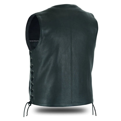 Men Motorcycle Leather Vest - Gun Pocket