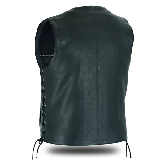 Men Motorcycle Leather Vest - Gun Pocket