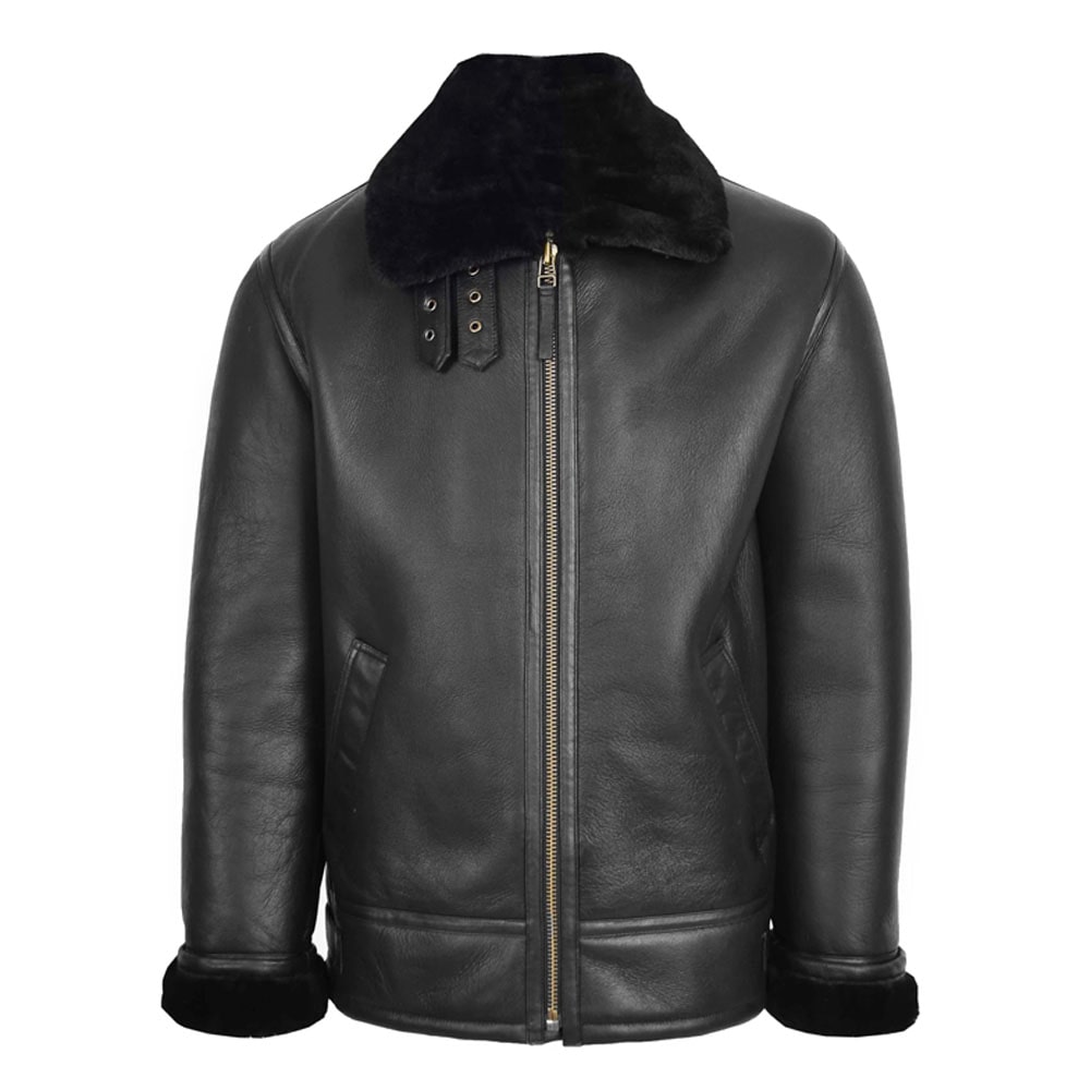 Mens Top Gun Style Sheepskin Jacket Oscar Black