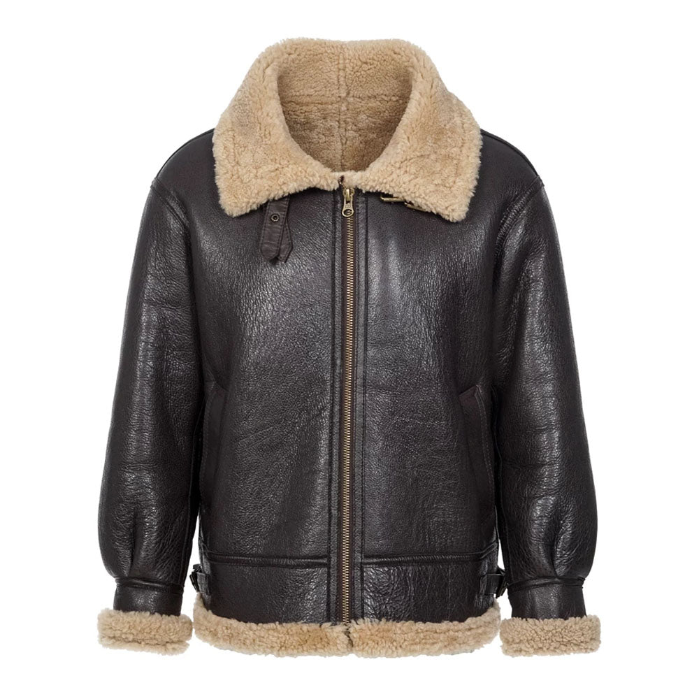 New Men's Sheepskin With Wool Lining Fabric Coat