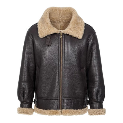 New Men's Sheepskin With Wool Lining Fabric Coat