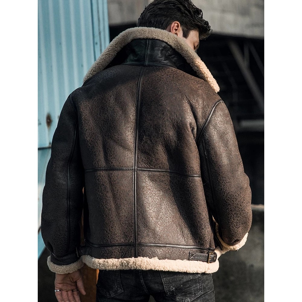 New Mens Shearling Coat Genuine Leather Jacket Men Lamb Fur and Sheep Leather