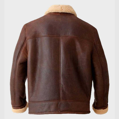 Mens Brown Aviator Shearling Leather Jacket Sheepskin Jacket