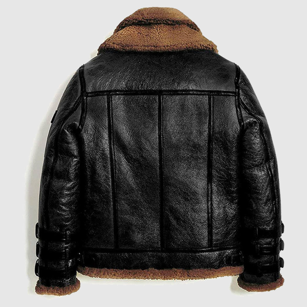 Men Winter Aviator RAF B3 Shearling Real Sheepskin Leather Bomber Flying Jacket
