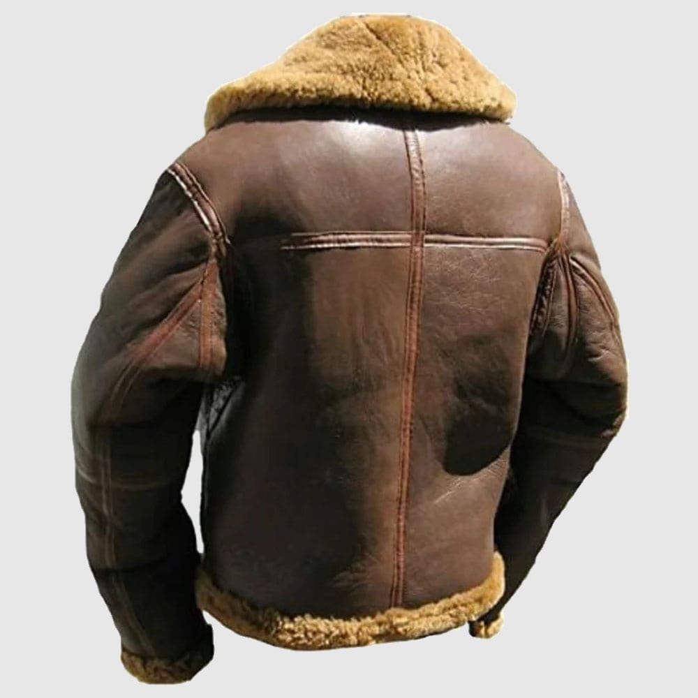 Mens B3 Brown Bomber RAF Aviator Shearling Fur Pilot Leather Jacket