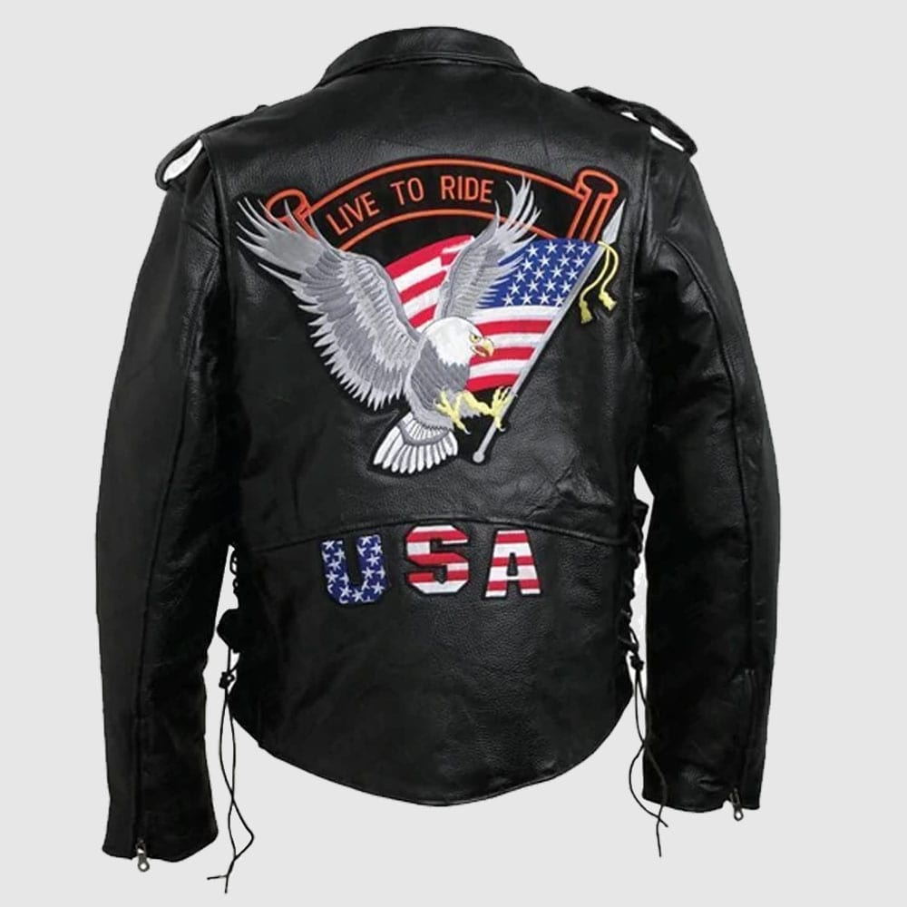 Rock Eagle Flag Motorcycle Leather Jacket