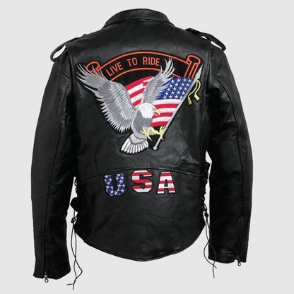 Rock Eagle Flag Motorcycle Leather Jacket