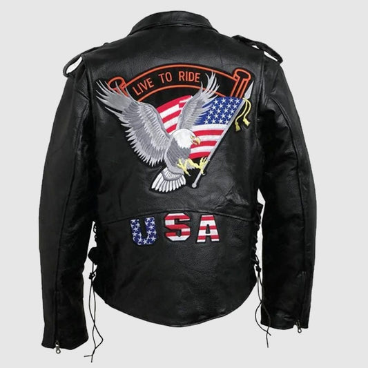 Rock Eagle Flag Motorcycle Leather Jacket
