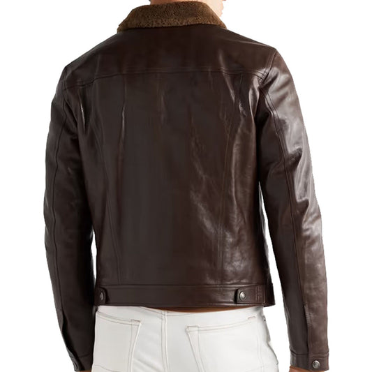 Shearling-Trimmed Leather Down Jacket