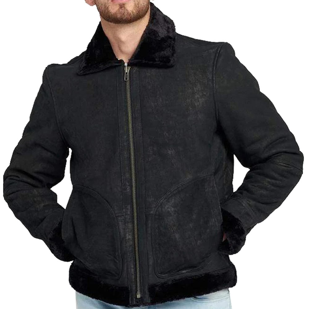 Fur Collar Shearling Leather Coat