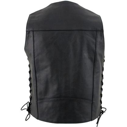 USA Leather 1204 Men's Black 'Dime' Classic Leather Vest with Side Laces