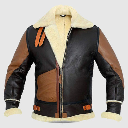 Men B3 Bomber Aviator Real Shearling Bomber Sheepskin Leather Jacket