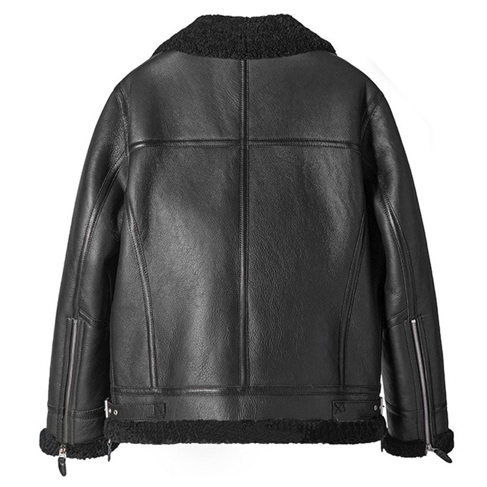 Mens Black Sheepskin B-3 Bomber Jacket