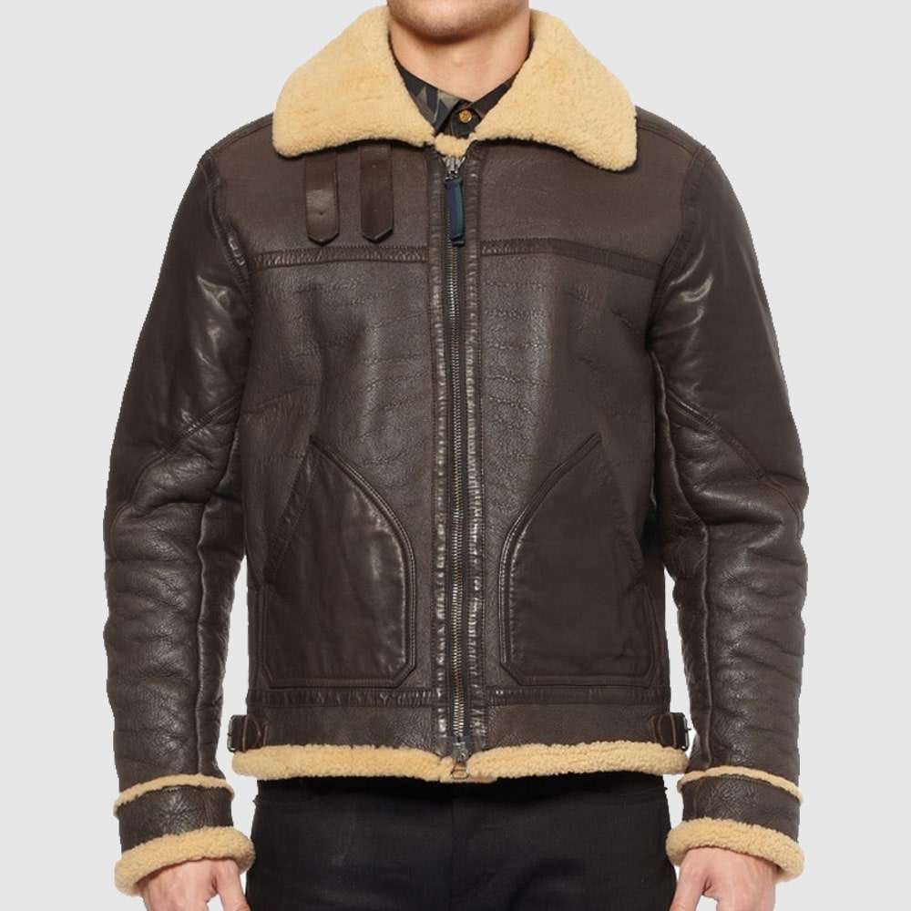 Men's Shearling B3 Brown Leather Bomber Jacket