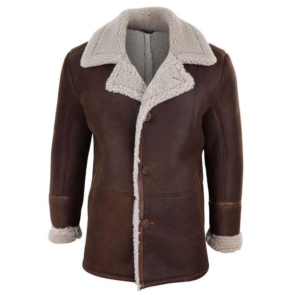 Mens Dark Brown Shearling Sheepskin Coat
